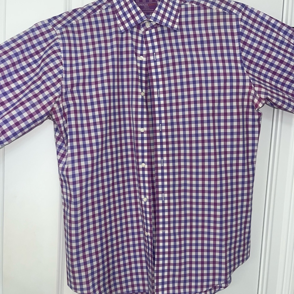 Lorenzo Uomo Purple and White Gingham Casual Shirt